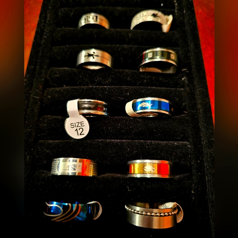 10 New Stainless Steel Bands/Spinners sz 12